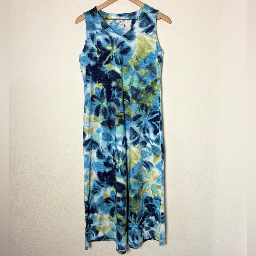 Denim & Co. V-Neck Tank Sleeveless Dress with Side Slits Tie Dye